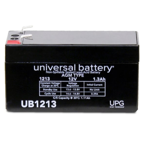 Upg Sealed Lead Acid Battery, 12 V, 1.3Ah, UB1213, F1 (Faston Tab) Terminal, AGM Type D5738 Zoro